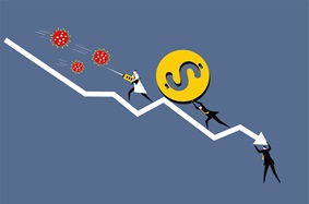 Cartoon chart shows decline in revenue as a consequence of COVID