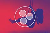 animated female child on a swing - circles on top