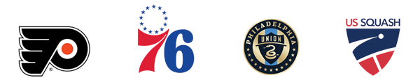 Flyers, 76ers, and US Squash logos