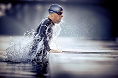 Heart failure and transplant patient Derek Fitzgerald swimming