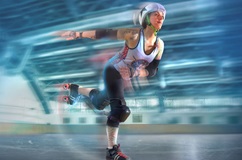 Heather, a complex leg trauma patient, skating