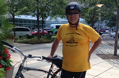Andy Vavra and his bike outside