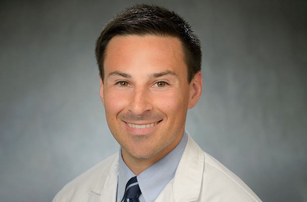Portrait of Dr. Stephen Bagley in his white coat.