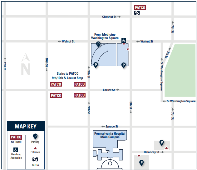Campus map of Pennsylvania Hospital and Penn Medicine Washington Square