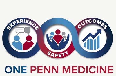 Logo for One Penn Medicine, which focuses on patient and staff experience, safety and outcomes