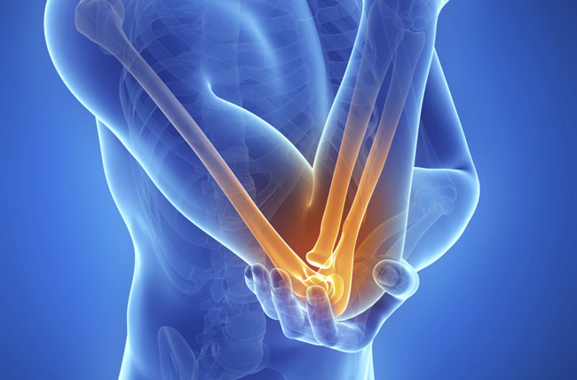 animated arm with elbow bone highlighted