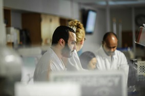 Researchers in lab