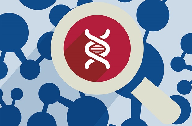 Illustration of DNA helix under magnifying glass