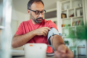 Man taking his own blood pressure