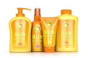 four bottles of sunscreen