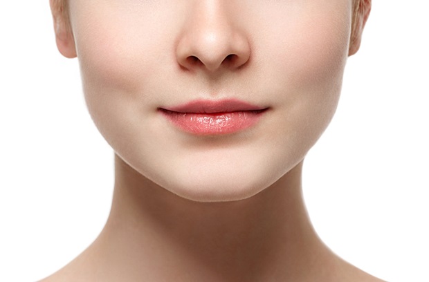 Closeup of woman's face and neck