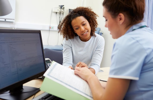 Young woman with nurse
