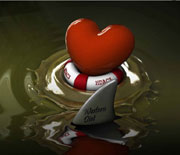 heart with a life jacket on with a shark circling it